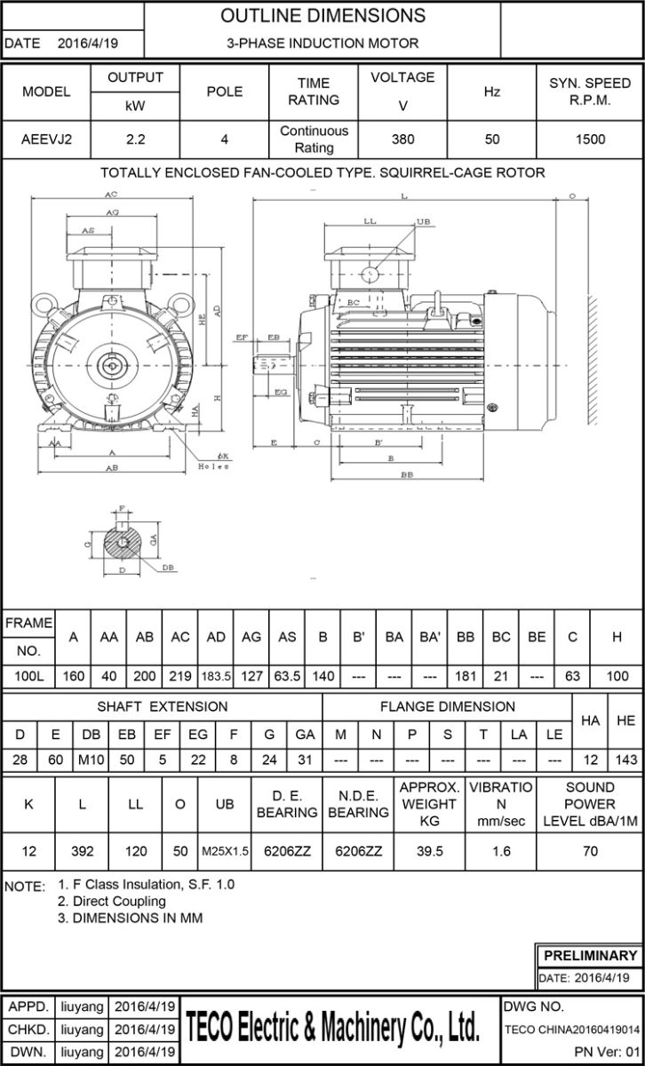 東元2.2KW 4P 臥式節(jié)能電機(jī)尺寸圖