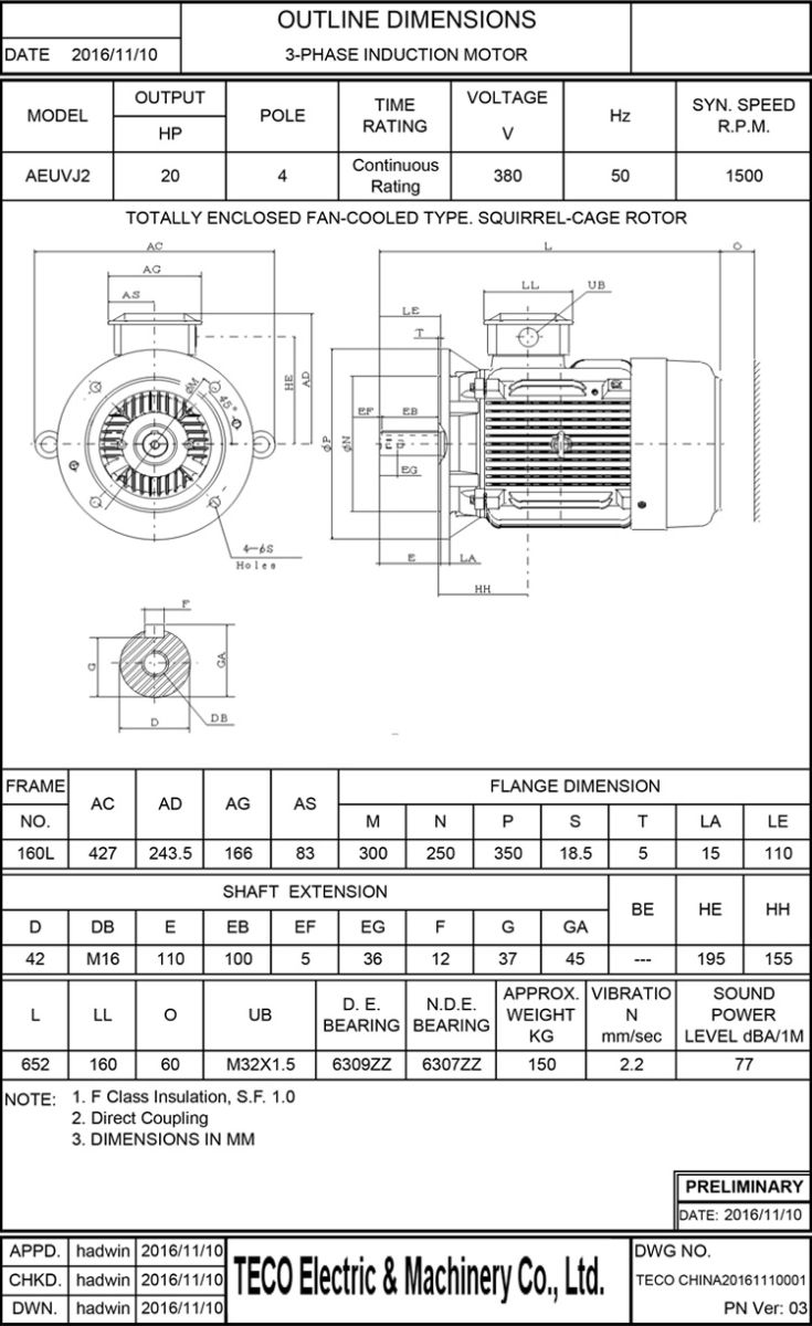 東元15KW 4P 立式節(jié)能電機(jī)圖紙